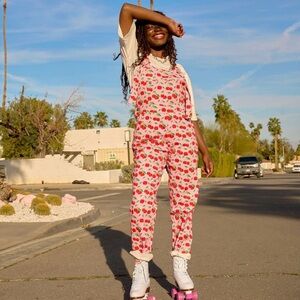 Lucy & Yak Pink Cherry-Print Overalls Jumpsuit